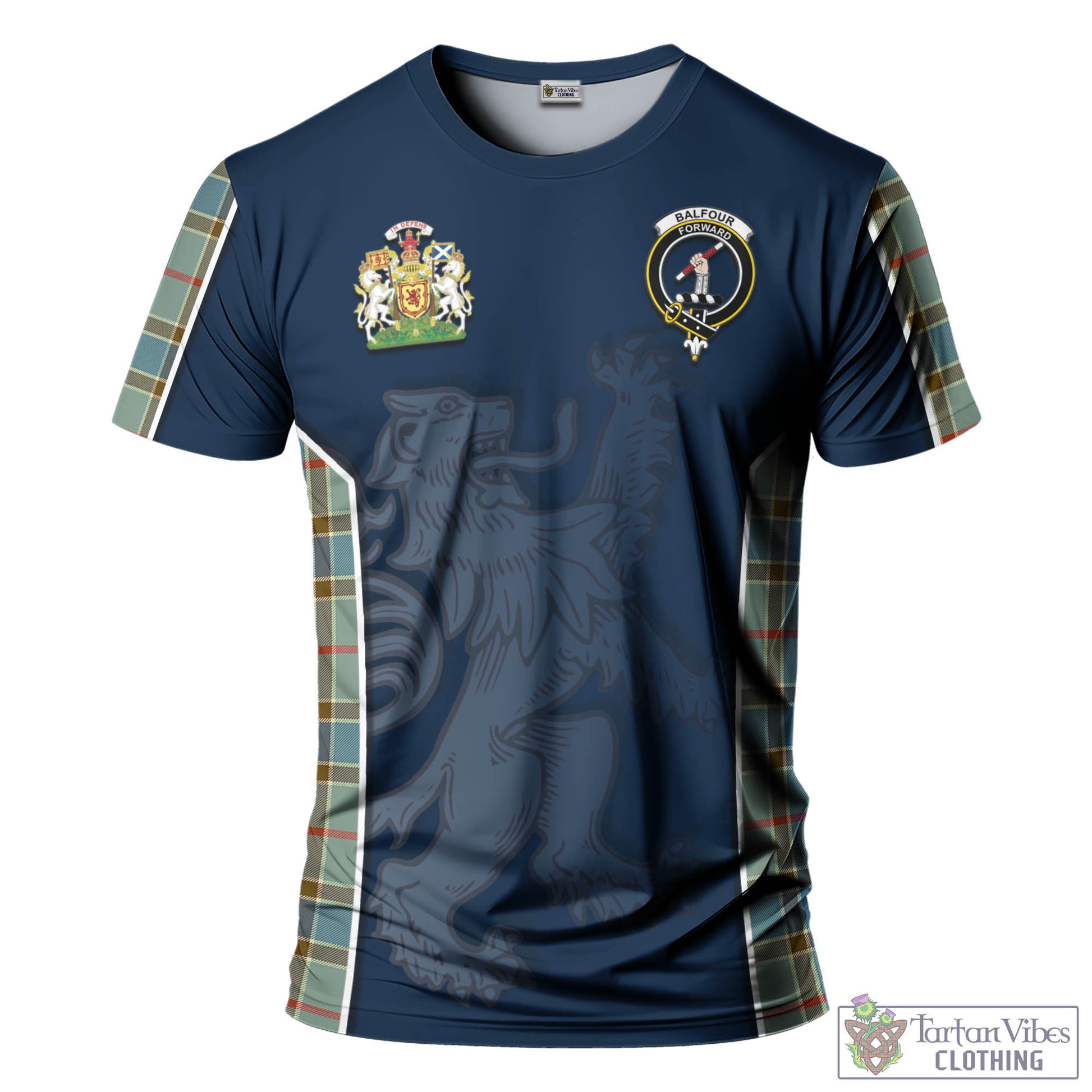 Tartan Vibes Clothing Balfour Blue Tartan T-Shirt with Family Crest and Lion Rampant Vibes Sport Style