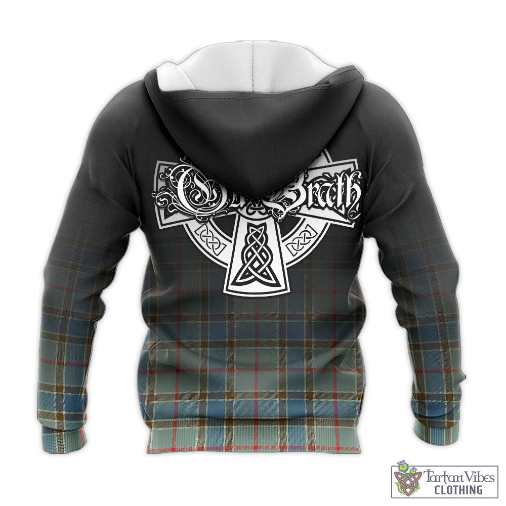 Tartan Vibes Clothing Balfour Blue Tartan Knitted Hoodie Featuring Alba Gu Brath Family Crest Celtic Inspired