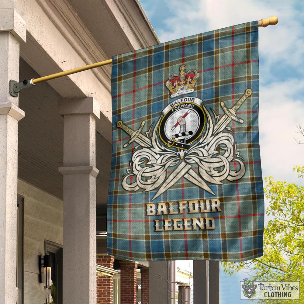 Tartan Vibes Clothing Balfour Blue Tartan Flag with Clan Crest and the Golden Sword of Courageous Legacy