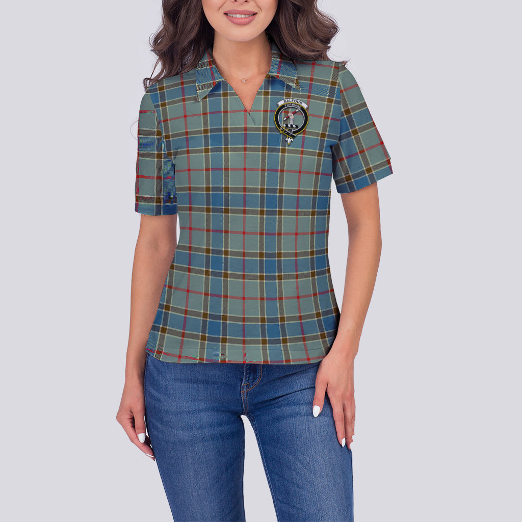 Balfour Blue Tartan Polo Shirt with Family Crest For Women - Tartanvibesclothing