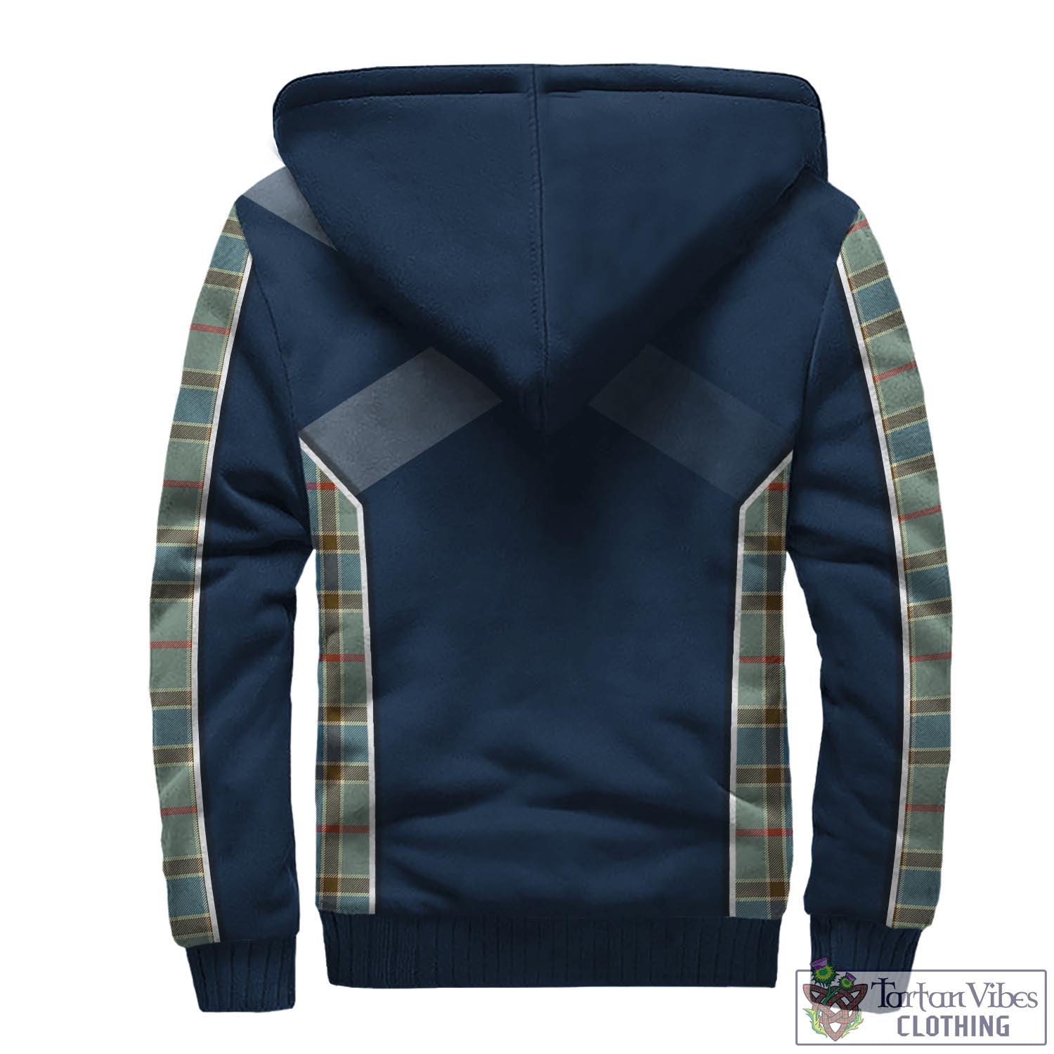 Tartan Vibes Clothing Balfour Blue Tartan Sherpa Hoodie with Family Crest and Scottish Thistle Vibes Sport Style