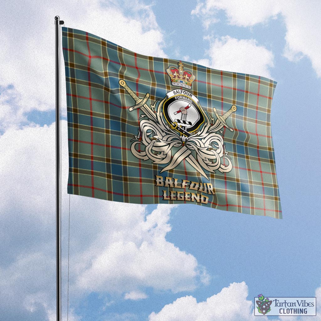 Tartan Vibes Clothing Balfour Blue Tartan Flag with Clan Crest and the Golden Sword of Courageous Legacy