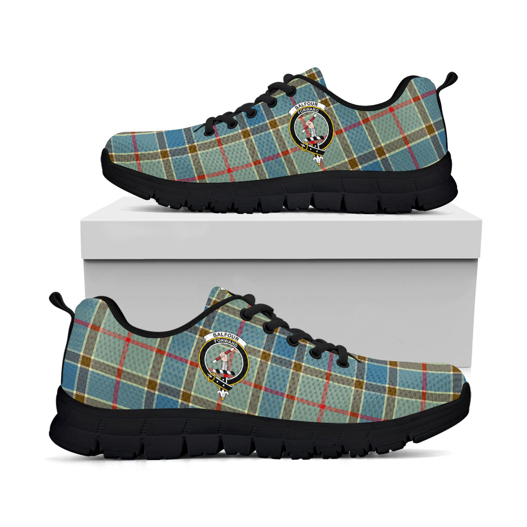 Balfour Blue Tartan Sneakers with Family Crest - Tartanvibesclothing