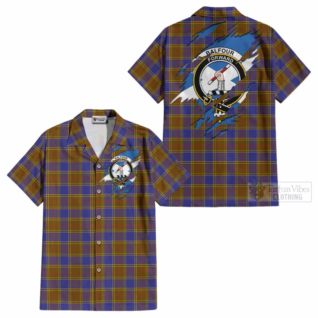 Balfour Clan Crest In Me Tartan Cotton Hawaiian Shirt Scotland Flag Style