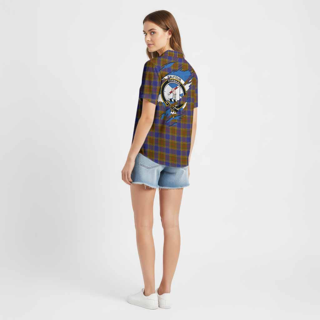 Balfour Clan Crest In Me Tartan Cotton Hawaiian Shirt Scotland Flag Style