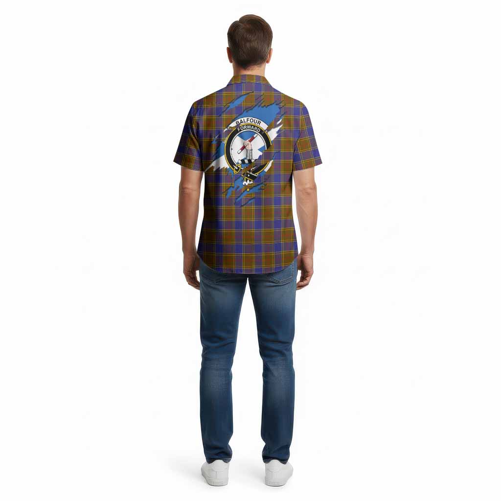 Balfour Clan Crest In Me Tartan Cotton Hawaiian Shirt Scotland Flag Style