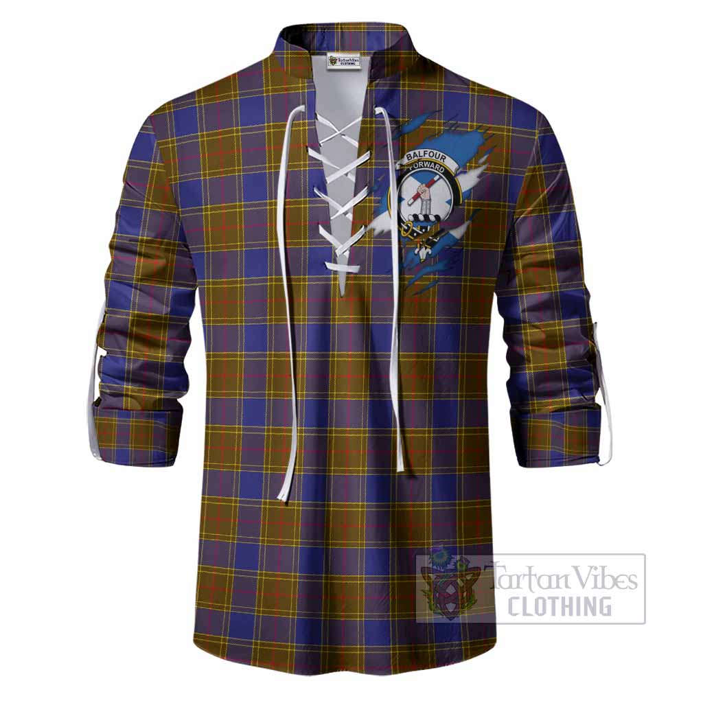 Balfour Clan Crest In Me Tartan Ghillie Shirt Scotland Flag Style