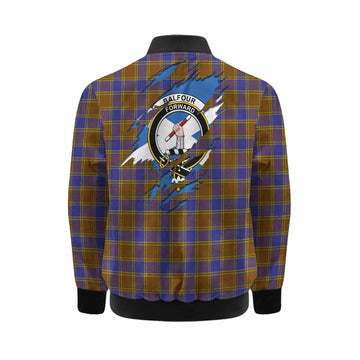 Balfour Clan Crest In Me Tartan Kid Bomber Jacket Scotland Flag Style