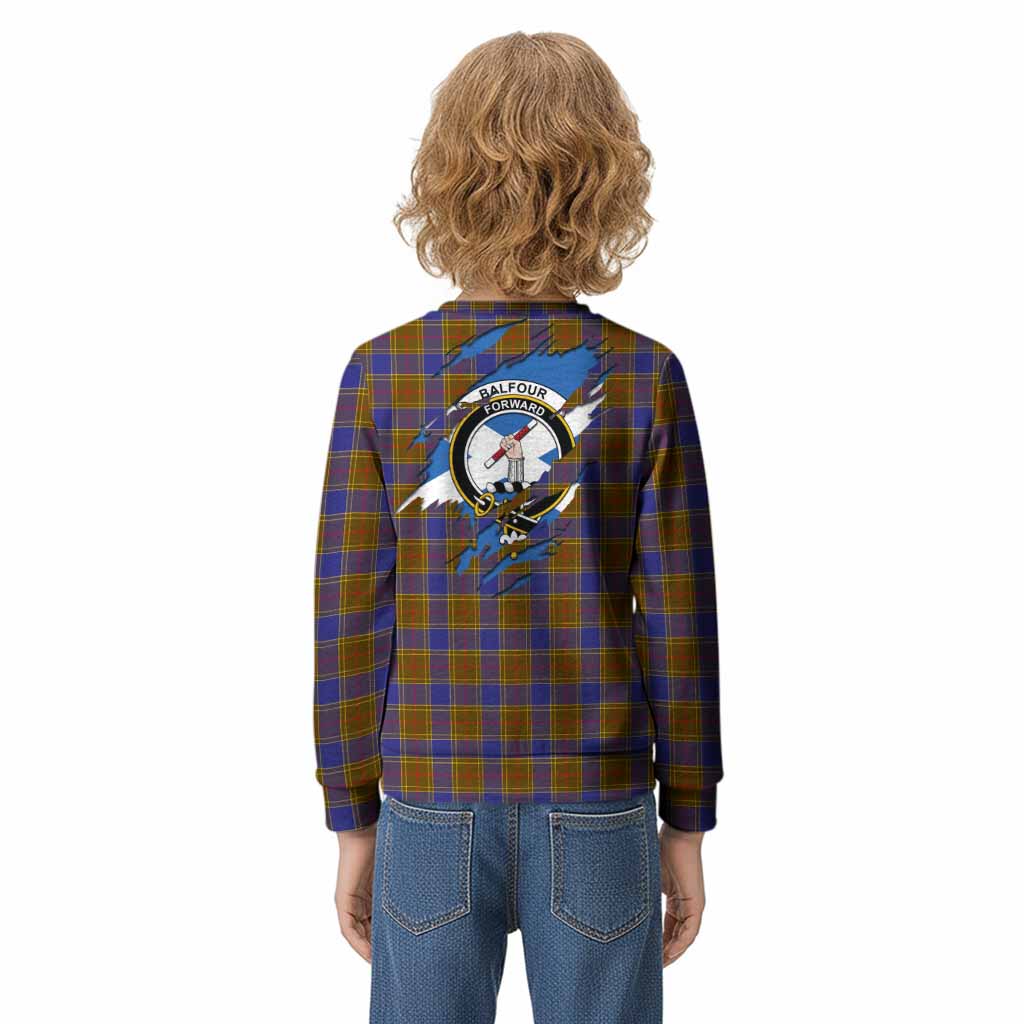 Balfour Clan Crest In Me Tartan Kid Knitted Sweatshirt Scotland Flag Style
