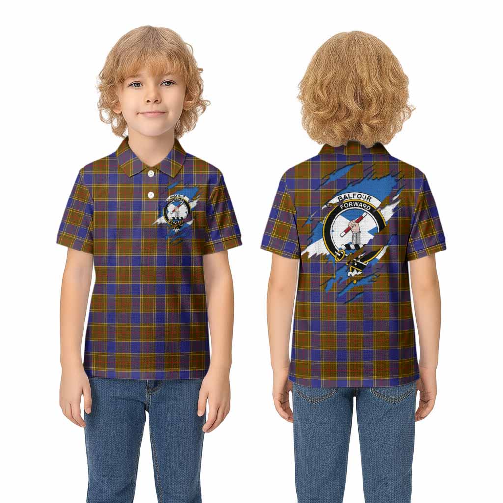 Balfour Clan Crest In Me Tartan Kid Polo Shirt Scotland Flag Style