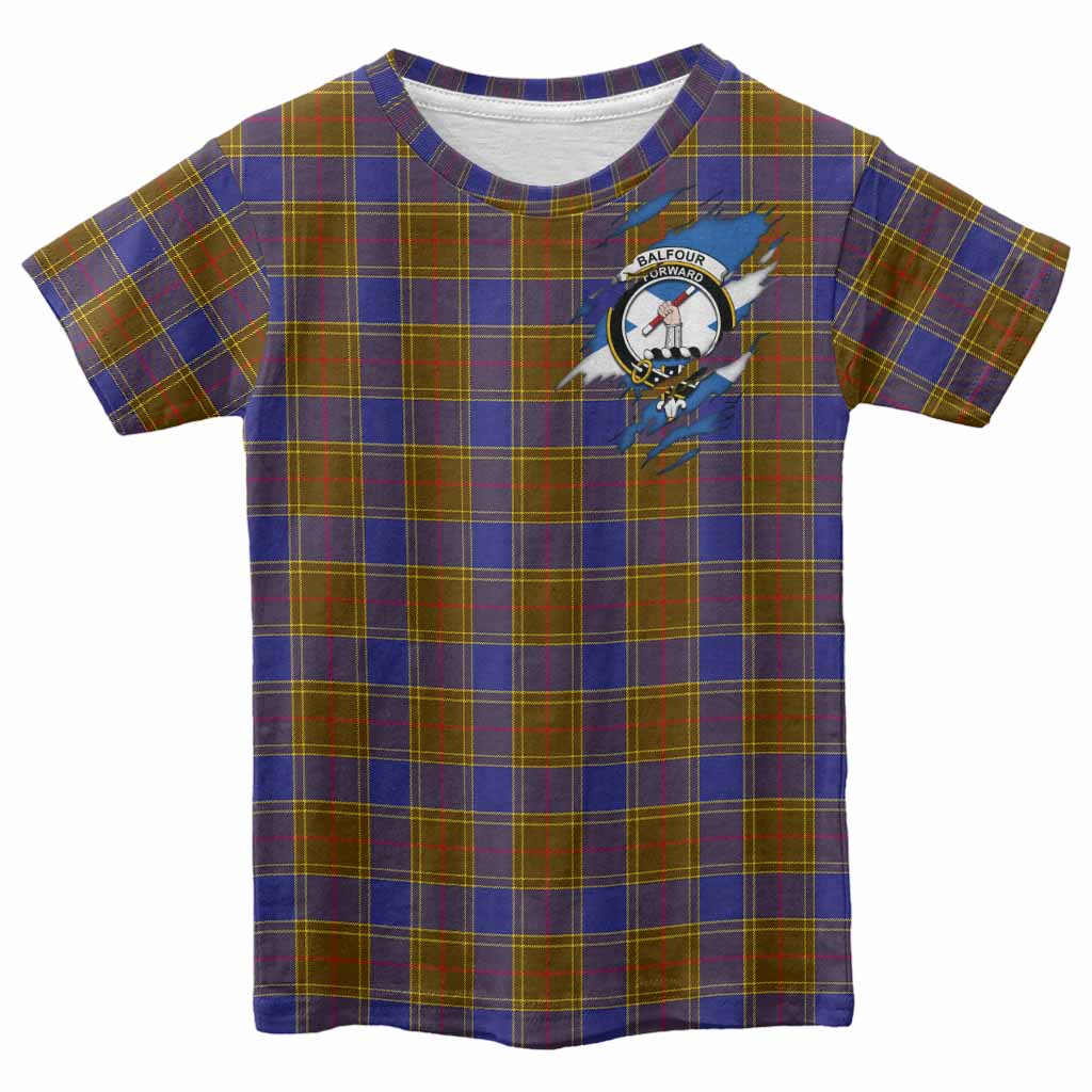 Balfour Clan Crest In Me Tartan Kid T-shirt Scotland Flag Style