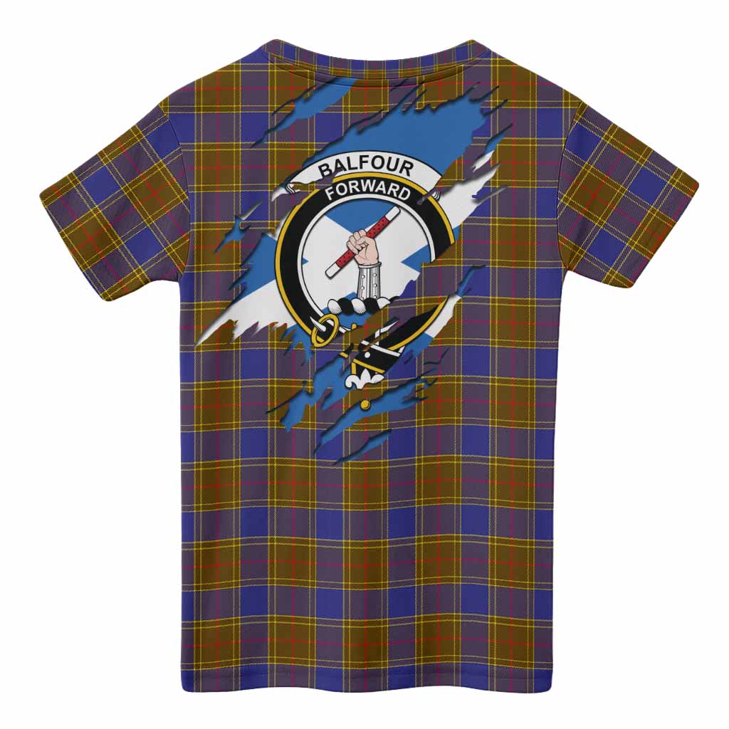 Balfour Clan Crest In Me Tartan Kid T-shirt Scotland Flag Style