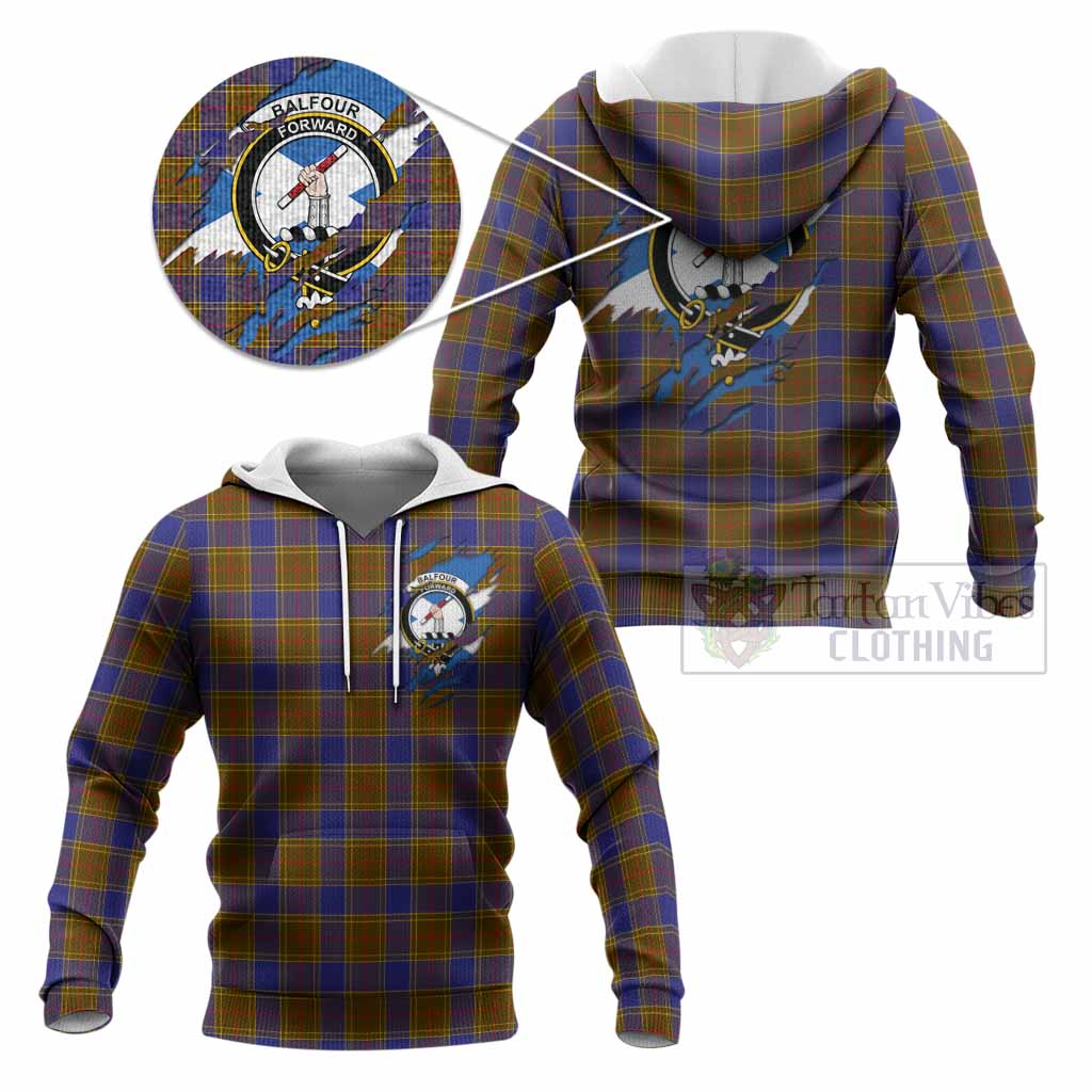 Balfour Clan Crest In Me Tartan Knitted Hoodie Scotland Flag Style