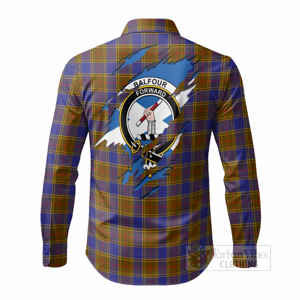 Balfour Clan Crest In Me Tartan Long Sleeve Button Shirts Scotland Flag Style
