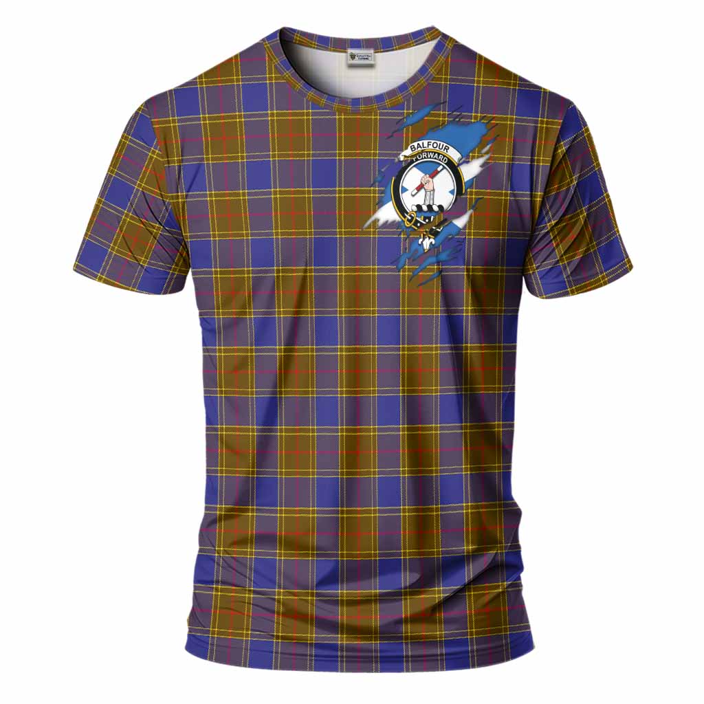 Balfour Clan Crest In Me Tartan T-Shirt Scotland Flag Style