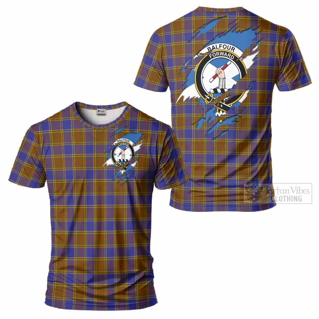 Balfour Clan Crest In Me Tartan T-Shirt Scotland Flag Style