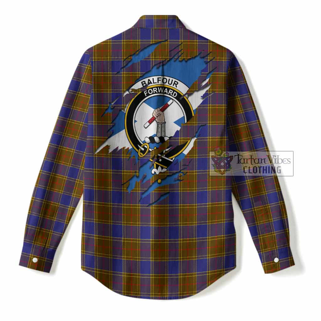 Balfour Clan Crest In Me Tartan Women Casual Shirt Scotland Flag Style