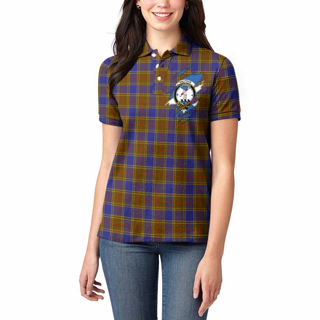 Balfour Clan Crest In Me Tartan Women Polo Shirt Scotland Flag Style
