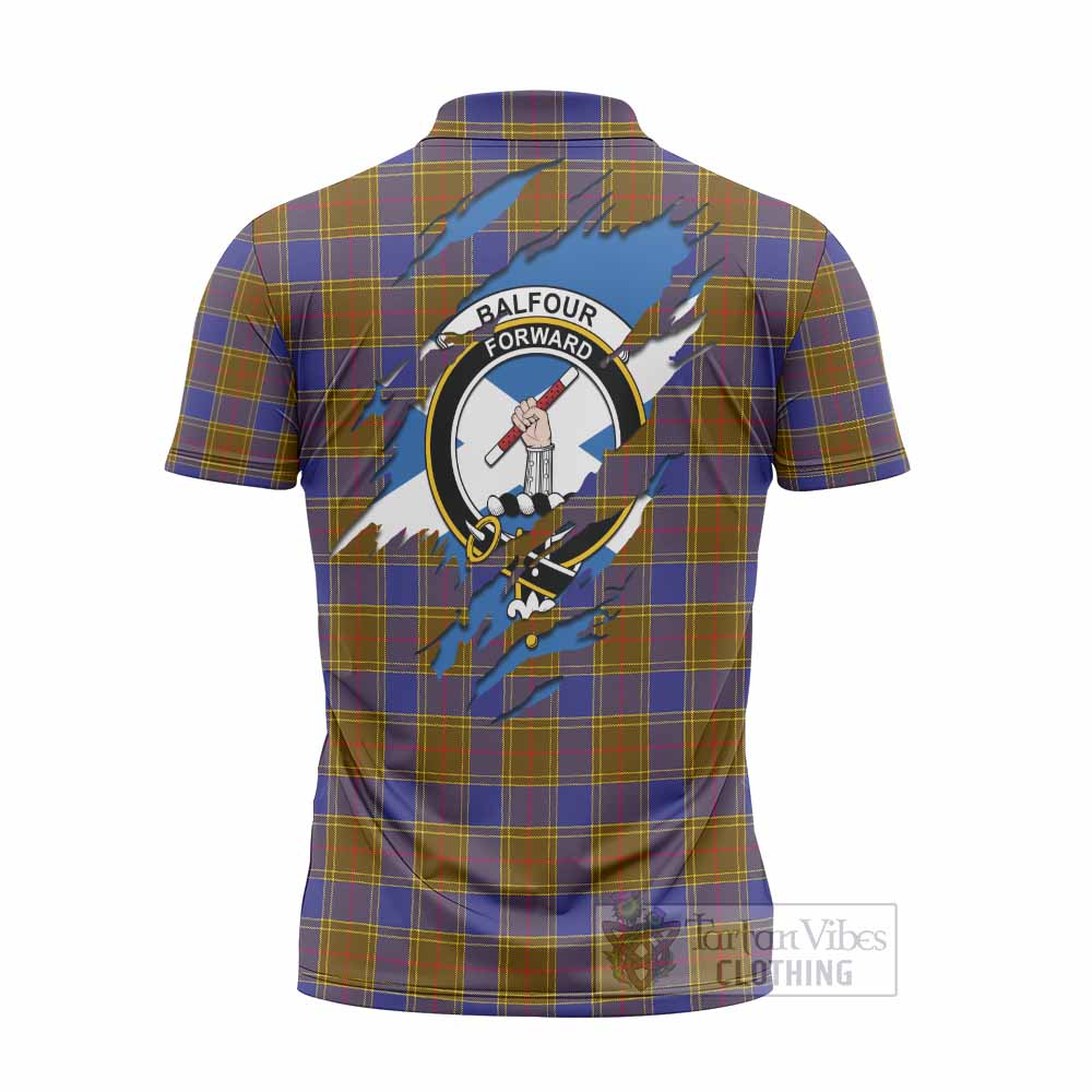 Balfour Clan Crest In Me Tartan Zipper Polo Shirt Scotland Flag Style