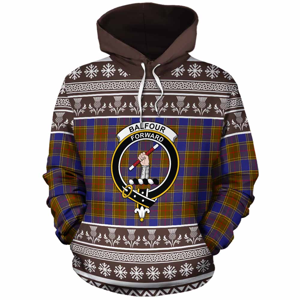Balfour Clan Tartan Christmas Cotton Hoodie with Family Crest - Tartan Vibes Clothing