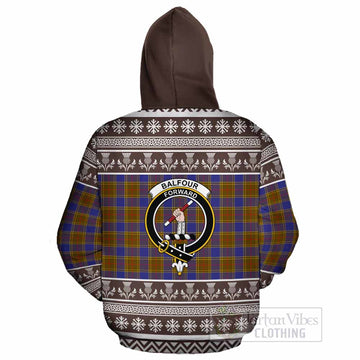 Balfour Clan Tartan Christmas Cotton Hoodie with Family Crest