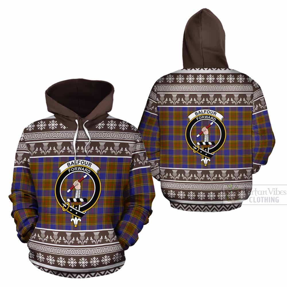 Balfour Clan Tartan Christmas Cotton Hoodie with Family Crest - Tartan Vibes Clothing
