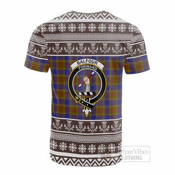 Balfour Clan Tartan Christmas Cotton T-shirt with Family Crest