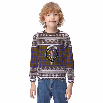 Balfour Clan Tartan Christmas Kid Ugly Sweatshirt with Family Crest