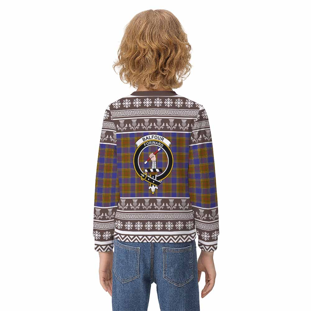 Balfour Clan Tartan Christmas Kid Ugly Sweatshirt with Family Crest - Tartan Vibes Clothing
