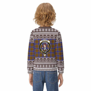 Balfour Clan Tartan Christmas Kid Ugly Sweatshirt with Family Crest