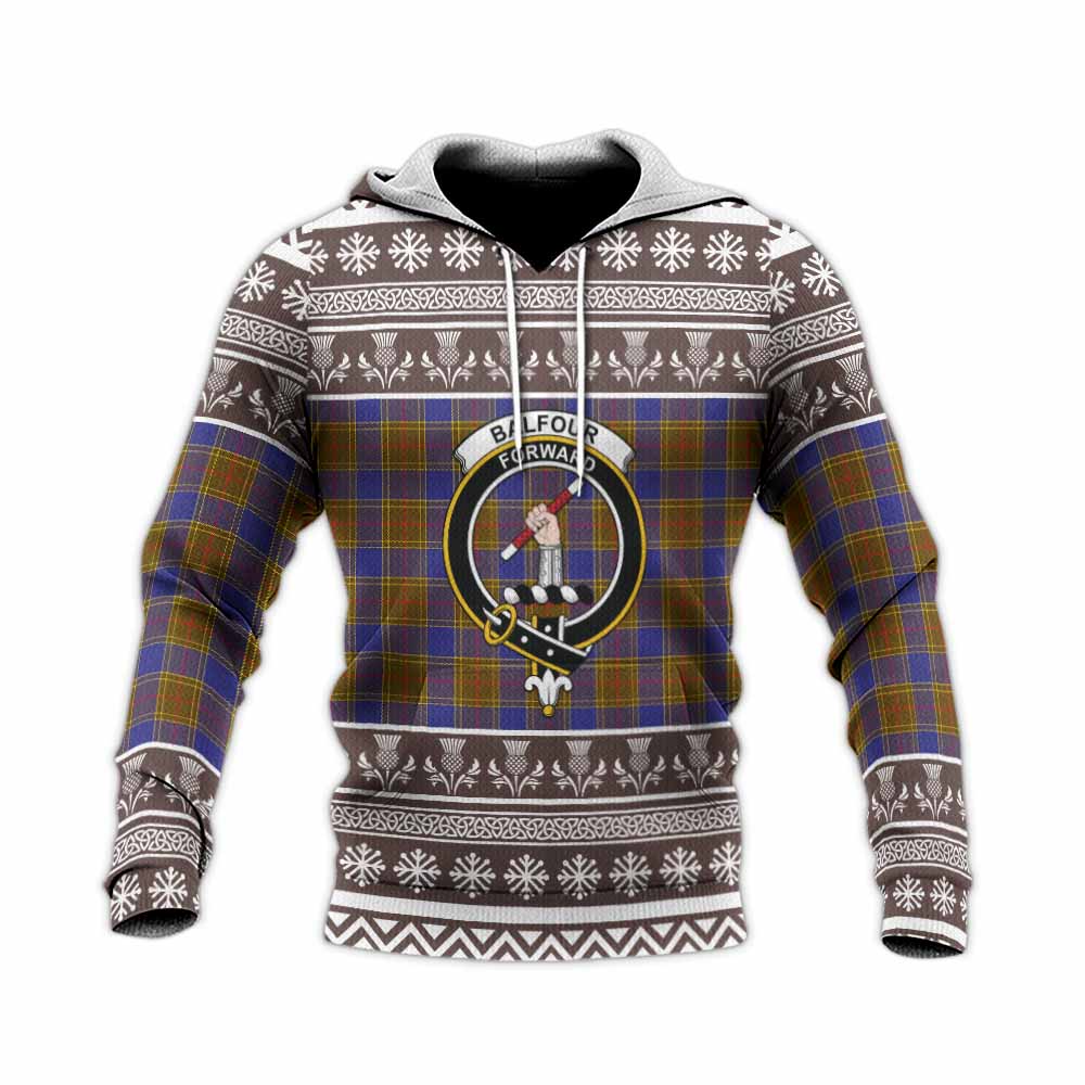 Balfour Clan Tartan Christmas Knitted Hoodie with Family Crest - Tartan Vibes Clothing