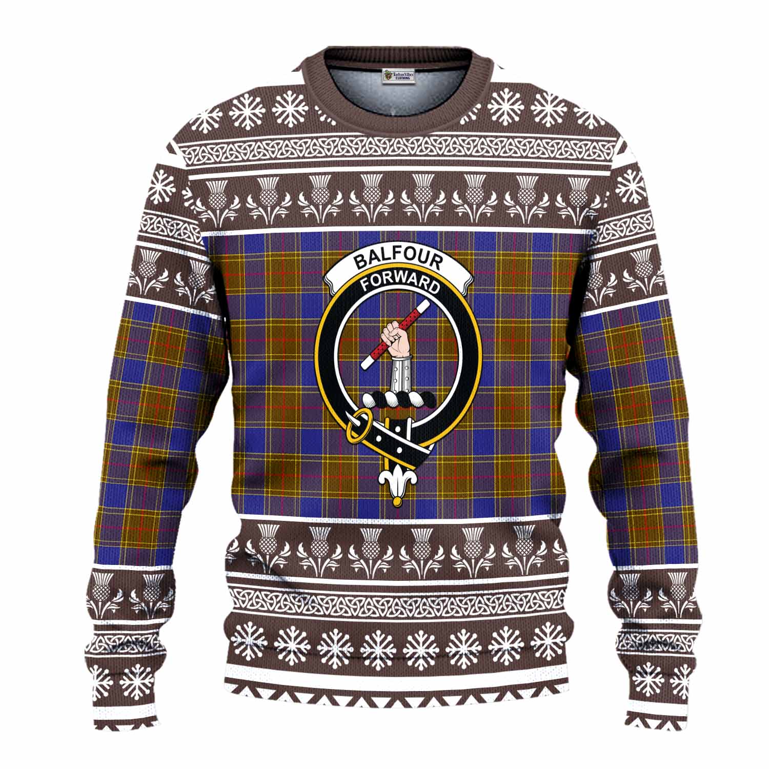 Balfour Clan Tartan Christmas Ugly Sweater with Family Crest - Tartan Vibes Clothing