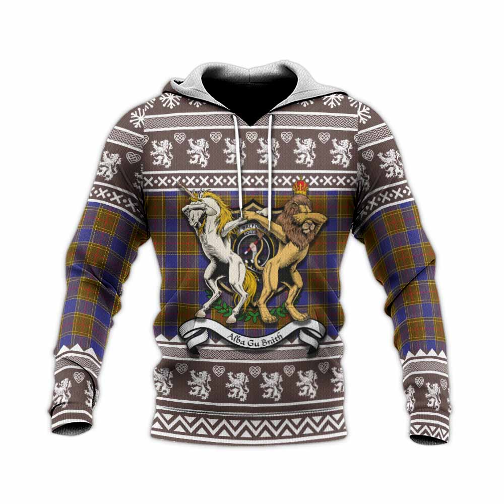Balfour Clan Tartan Crest Christmas Knitted Hoodie Coat of Arms Funny Style - Tartan Vibes Clothing
