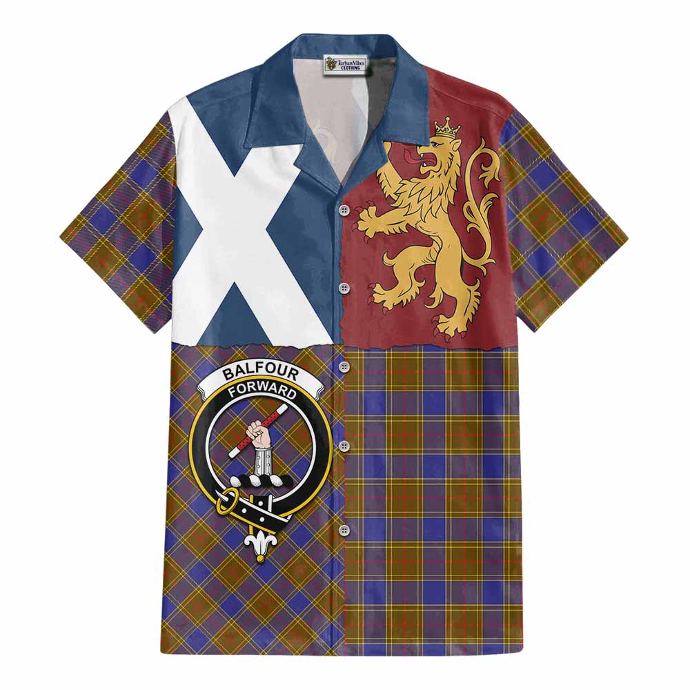 Balfour Crest Tartan Cotton Hawaiian Shirt with Lion Rampant Saltire Style - Tartan Vibes Clothing