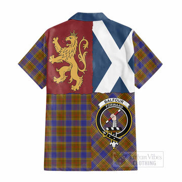 Balfour Crest Tartan Cotton Hawaiian Shirt with Lion Rampant Saltire Style