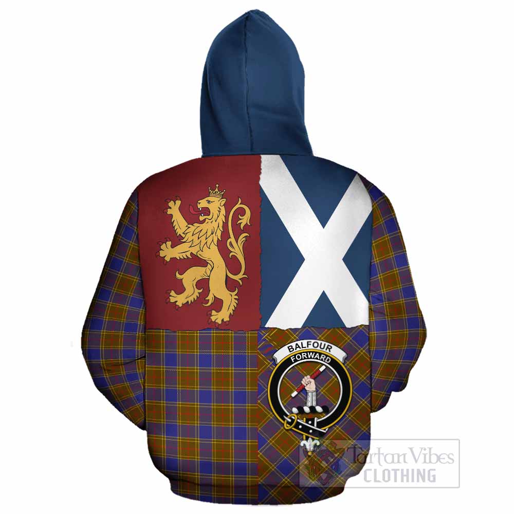 Balfour Crest Tartan Cotton Hoodie with Lion Rampant Saltire Style - Tartan Vibes Clothing