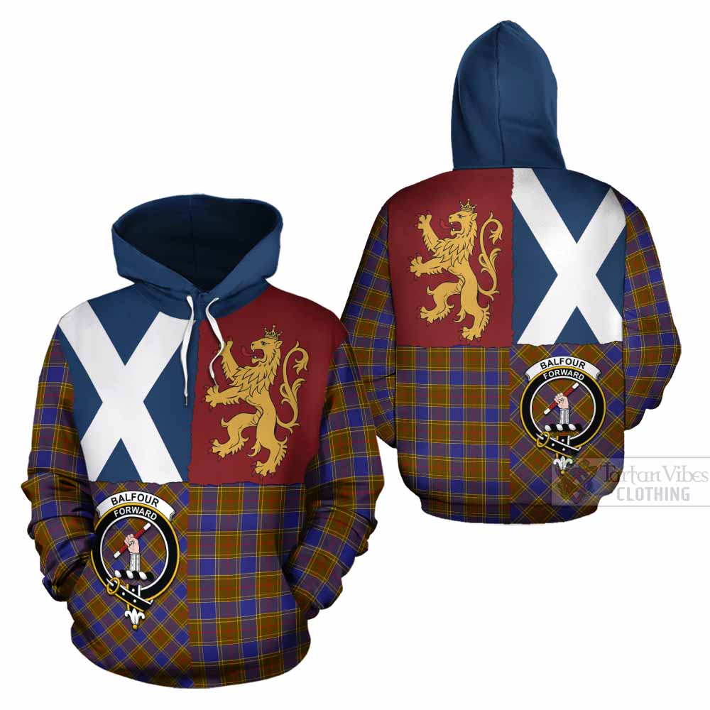 Balfour Crest Tartan Cotton Hoodie with Lion Rampant Saltire Style - Tartan Vibes Clothing