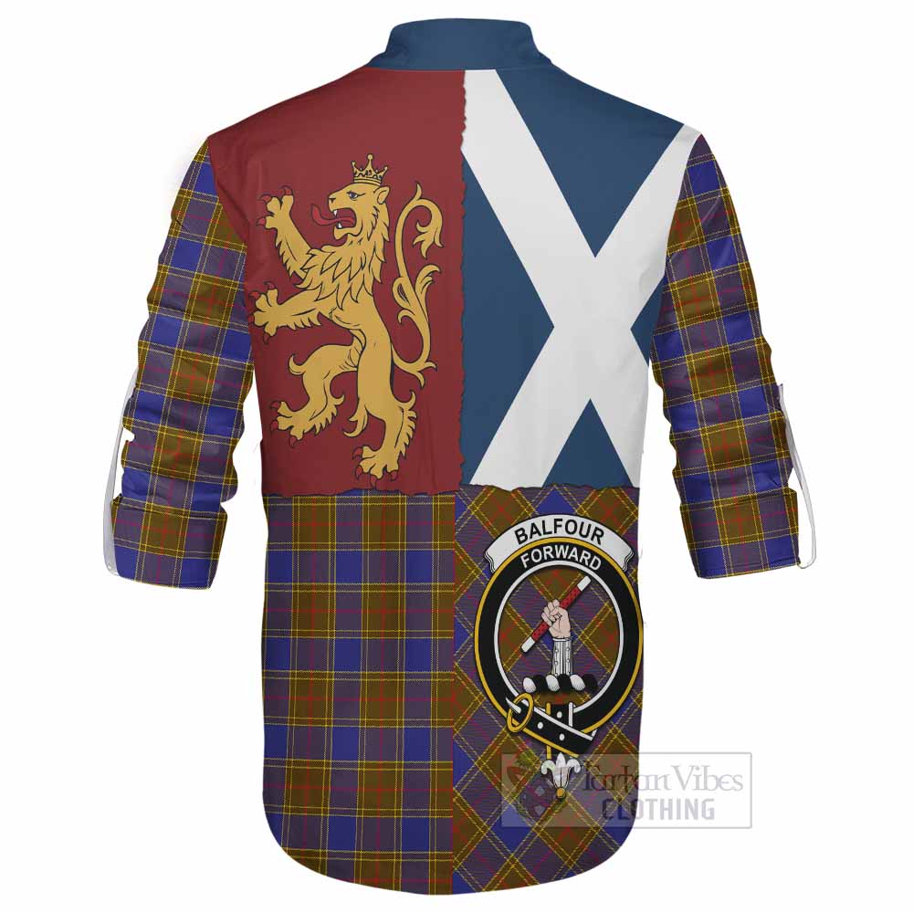 Balfour Crest Tartan Ghillie Shirt with Lion Rampant Saltire Style - Tartan Vibes Clothing