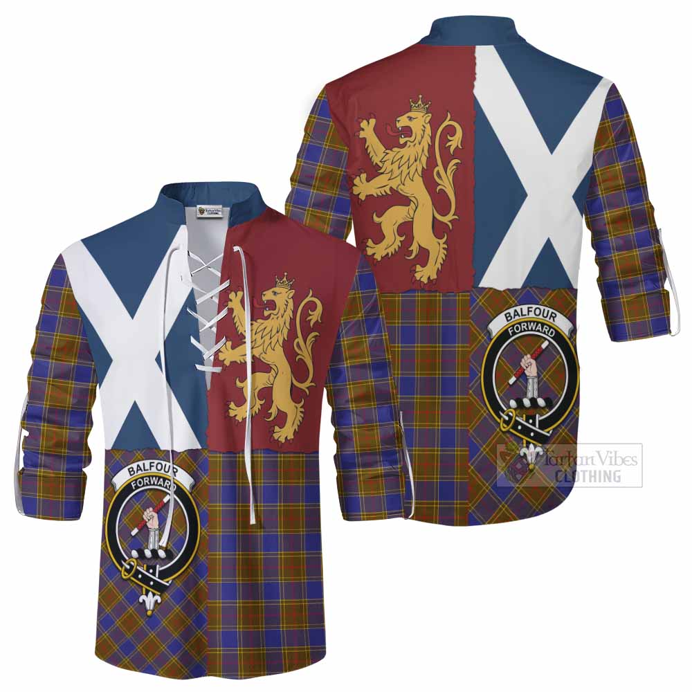 Balfour Crest Tartan Ghillie Shirt with Lion Rampant Saltire Style - Tartan Vibes Clothing