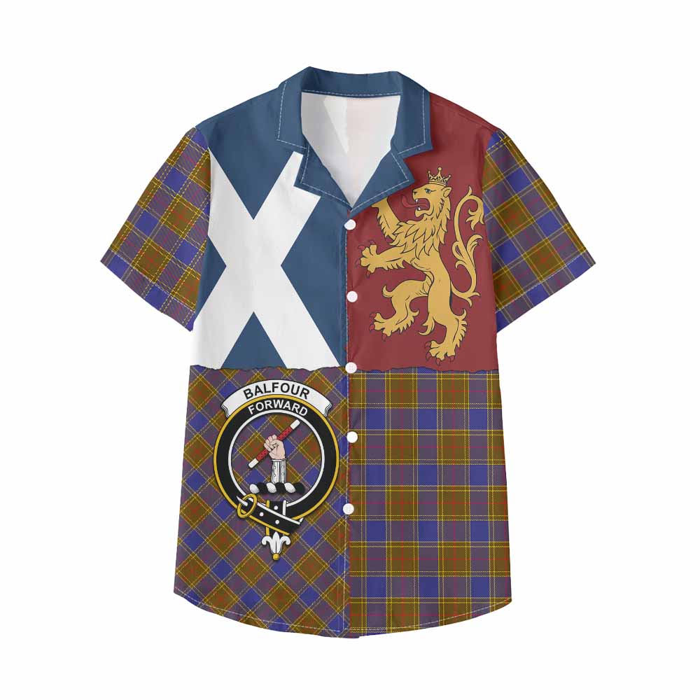 Balfour Crest Tartan Kid Hawaiian Shirt with Lion Rampant Saltire Style - Tartan Vibes Clothing