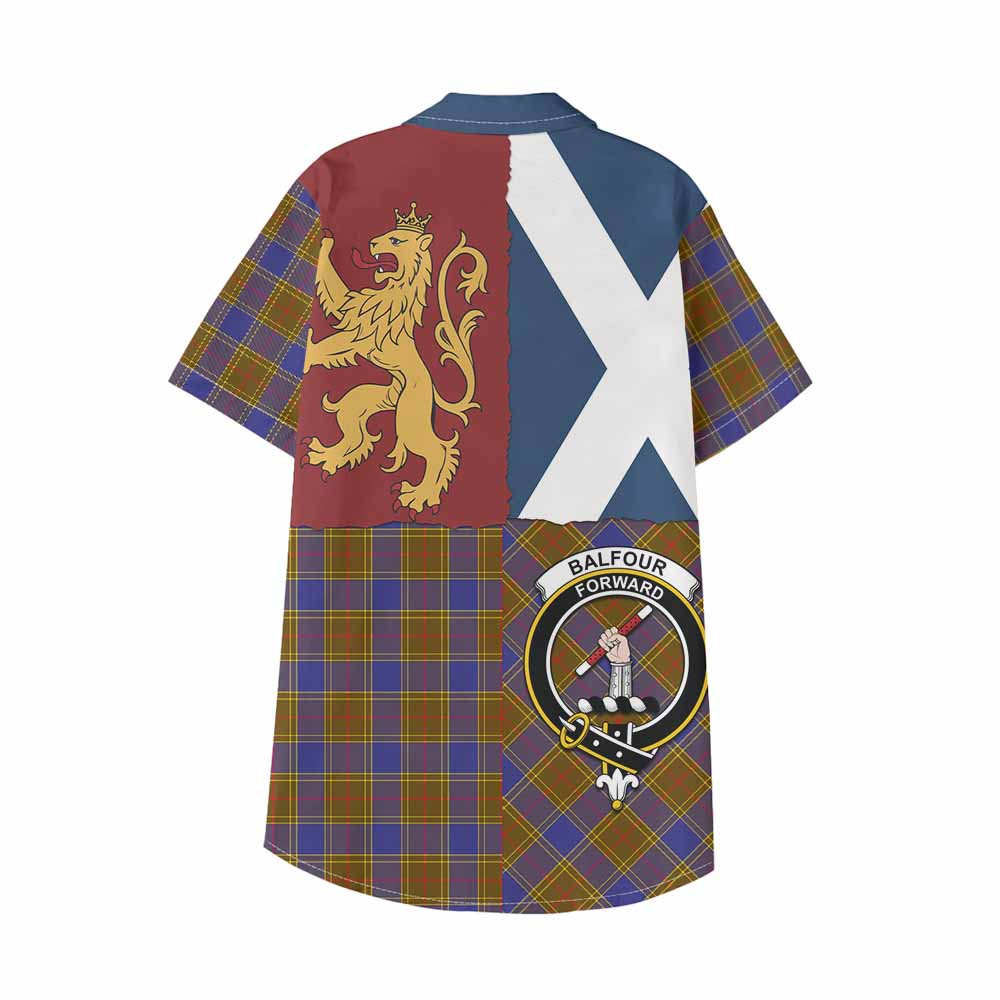 Balfour Crest Tartan Kid Hawaiian Shirt with Lion Rampant Saltire Style - Tartan Vibes Clothing