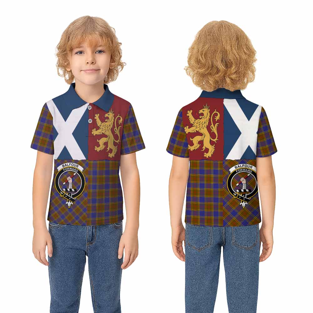 Balfour Crest Tartan Kid Polo Shirt with Lion Rampant Saltire Style - Tartan Vibes Clothing