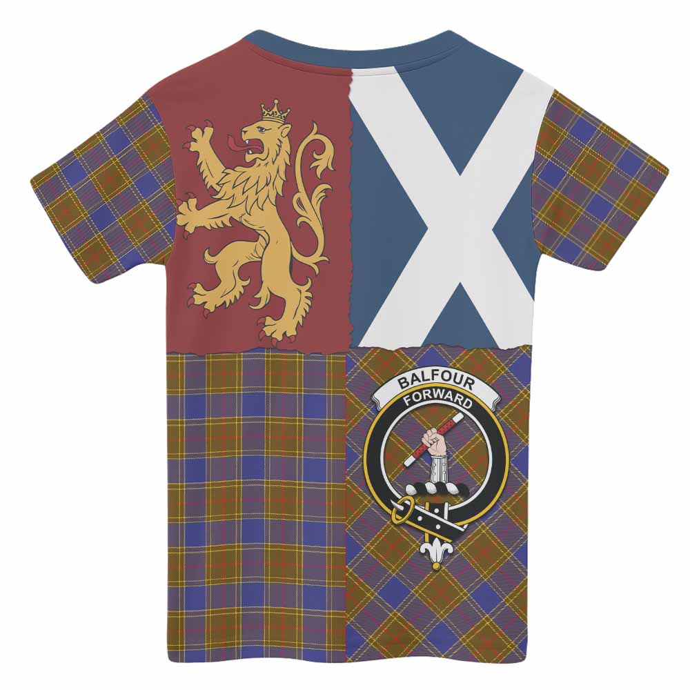 Balfour Crest Tartan Kid T-shirt with Lion Rampant Saltire Style - Tartan Vibes Clothing