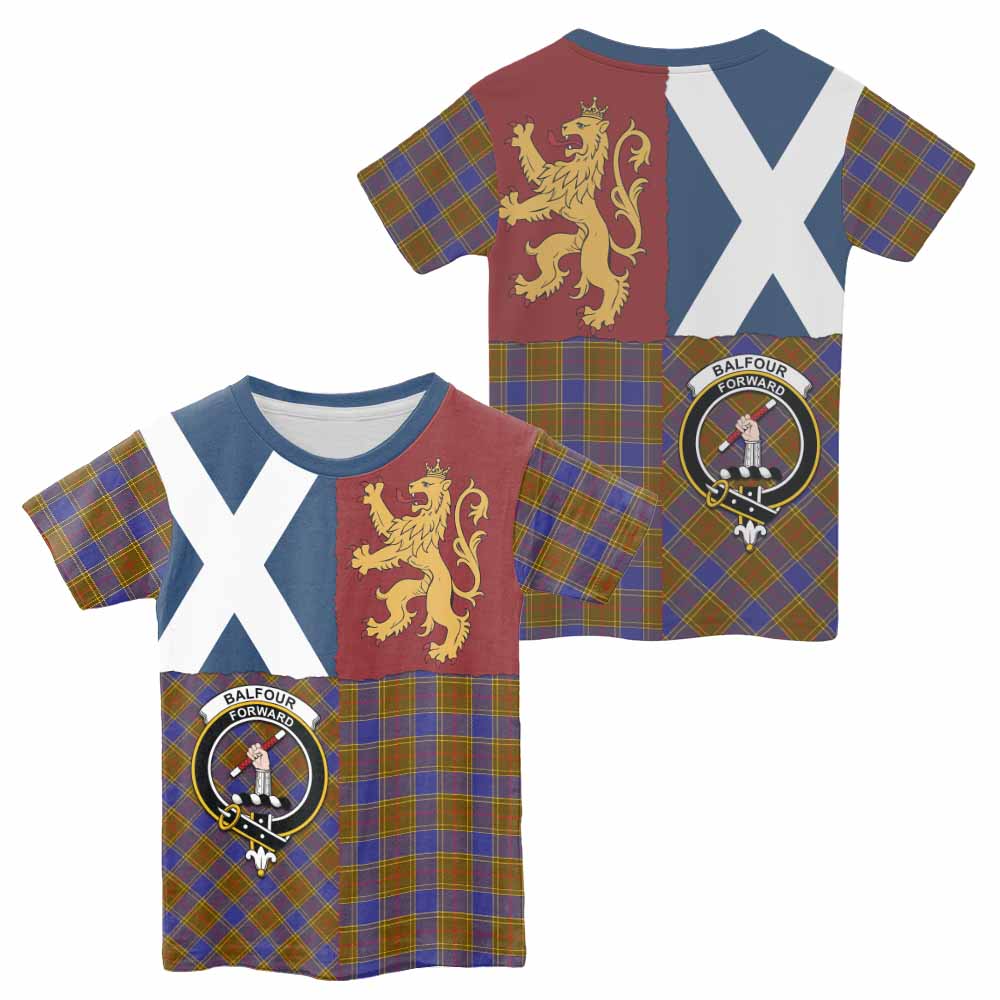 Balfour Crest Tartan Kid T-shirt with Lion Rampant Saltire Style - Tartan Vibes Clothing