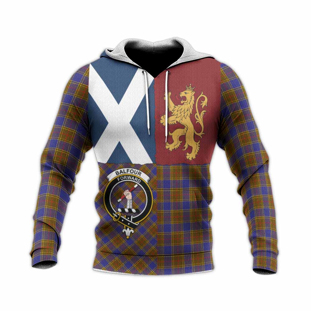 Balfour Crest Tartan Knitted Hoodie with Lion Rampant Saltire Style
