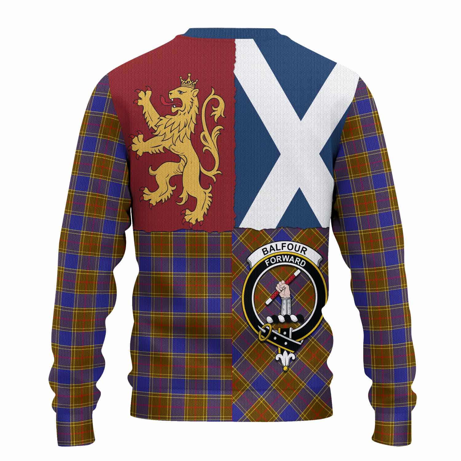 Balfour Crest Tartan Knitted Sweater with Lion Rampant Saltire Style