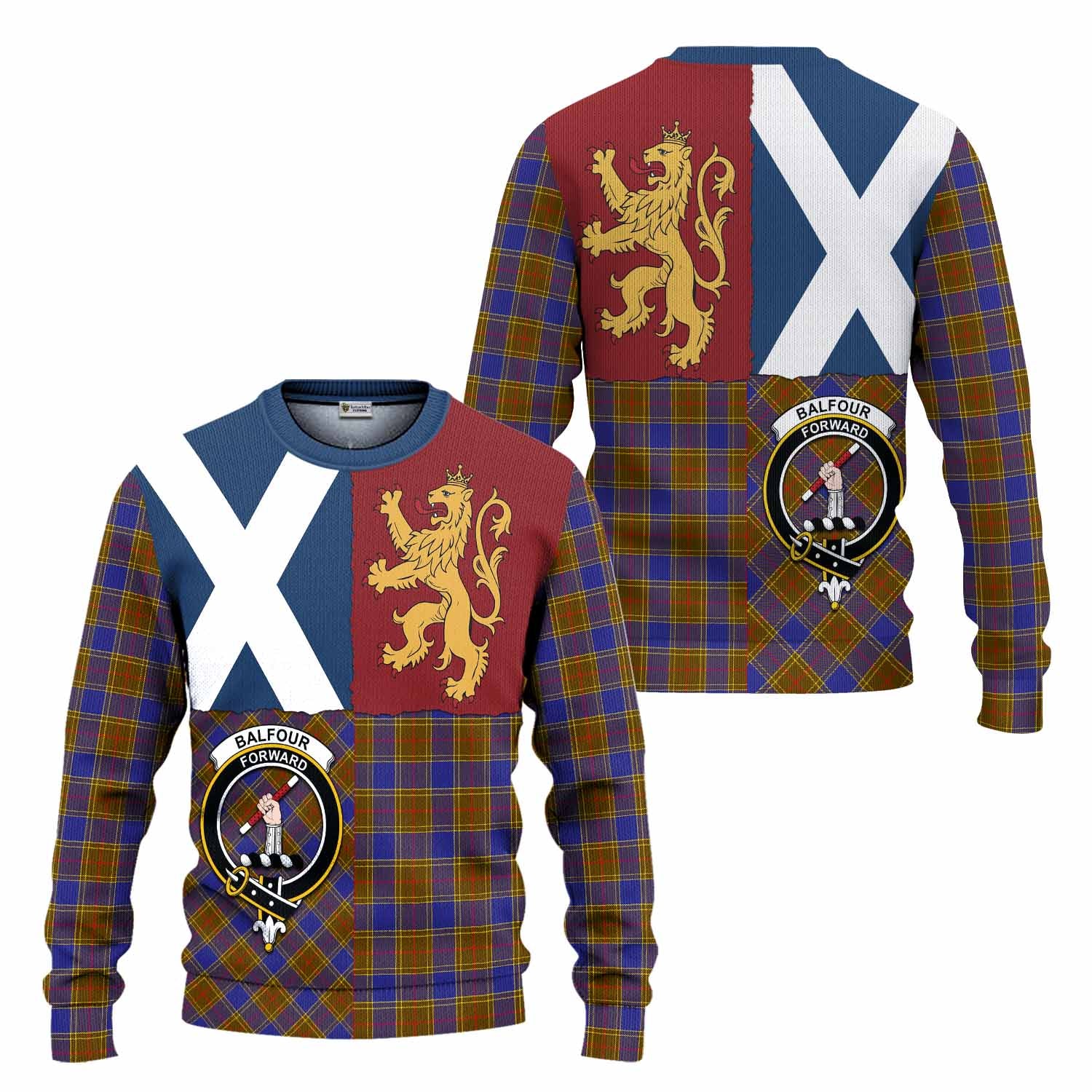 Balfour Crest Tartan Knitted Sweater with Lion Rampant Saltire Style