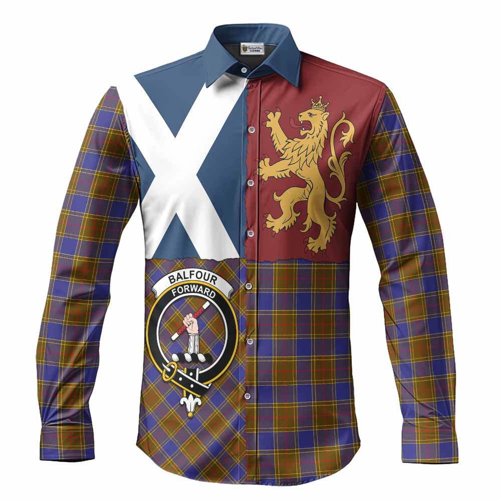 Balfour Crest Tartan Long Sleeve Button Shirts with Lion Rampant Saltire Style