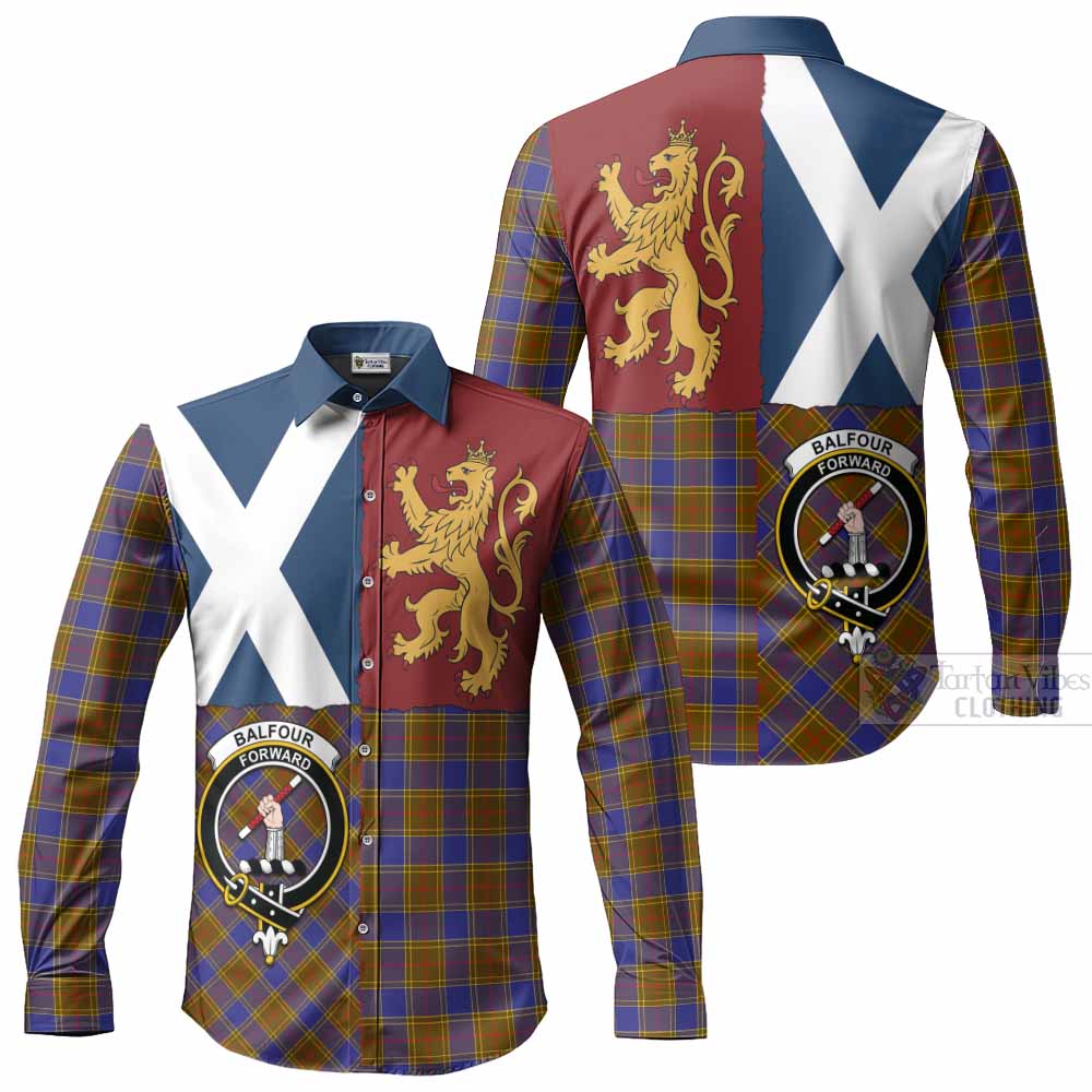 Balfour Crest Tartan Long Sleeve Button Shirts with Lion Rampant Saltire Style