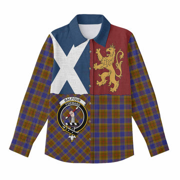 Balfour Crest Tartan Women Casual Shirt with Lion Rampant Saltire Style